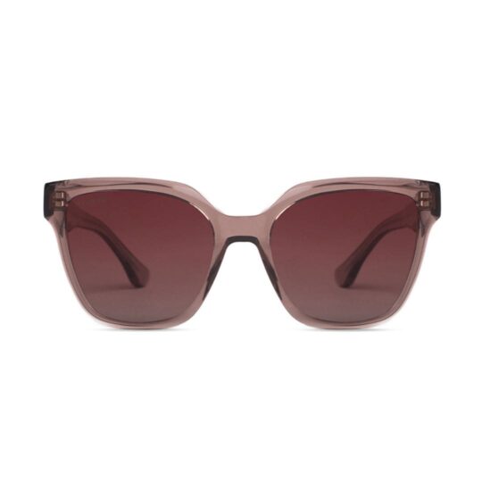 ANTEOJO DE SOL RUSTY VLEED C2 FRENTE. ARMAZON DE ACETATO BIO-BASED CON PATILLAS DE ACETATO. LENTES POLARIZADAS. MODELO DE COLOR rosa translucido. CON LENTES COLOR MARRON ROSADO TRANSLUCIDO